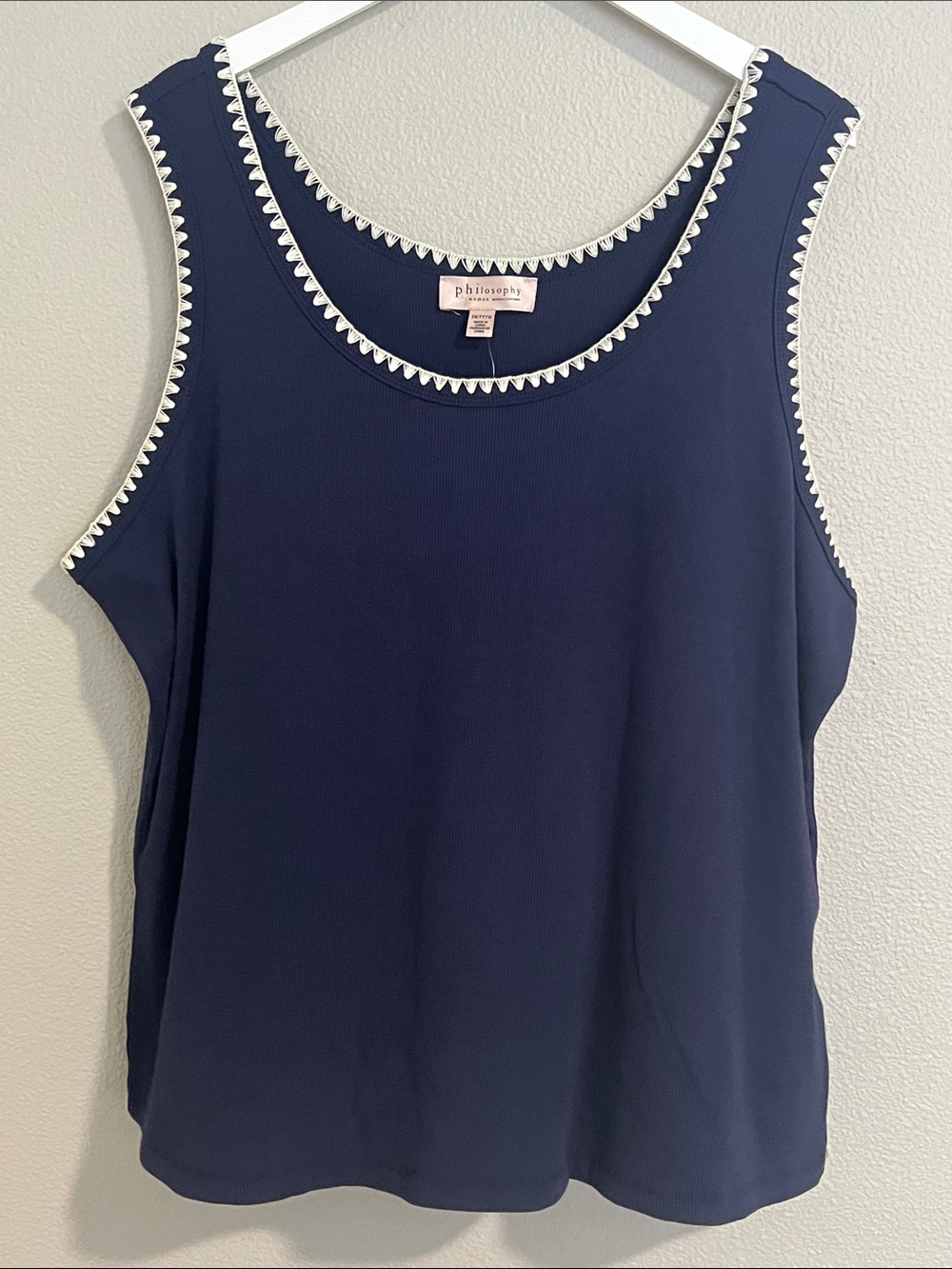 NWT Philosophy Navy Colored Tank with White Scalloped Trim